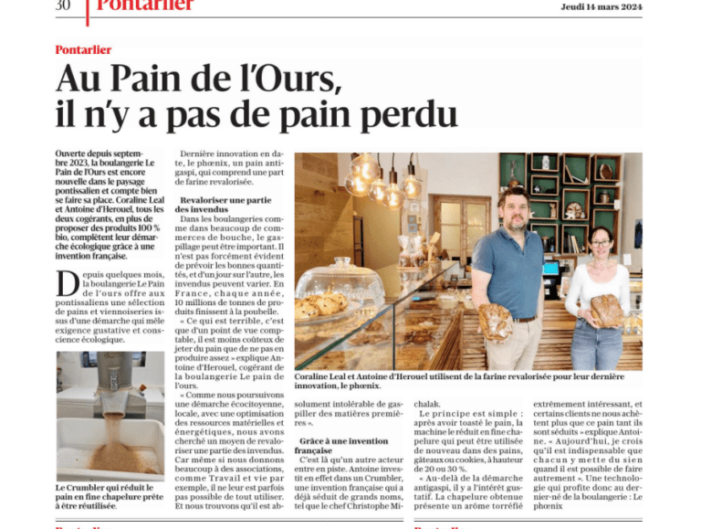 Article de l'est Républicain sur la boulangerie "Au Pain de l'Ours"